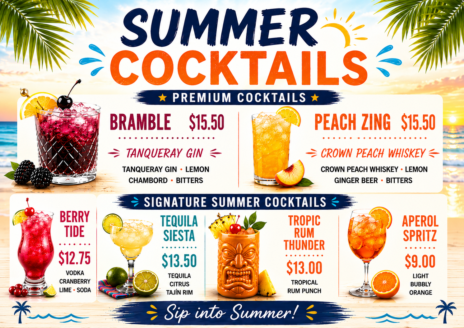 Summer Cocktails Flip Menu