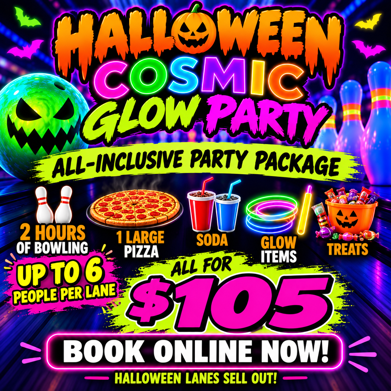 Halloween Cosmic Glow Bowling Party (1)